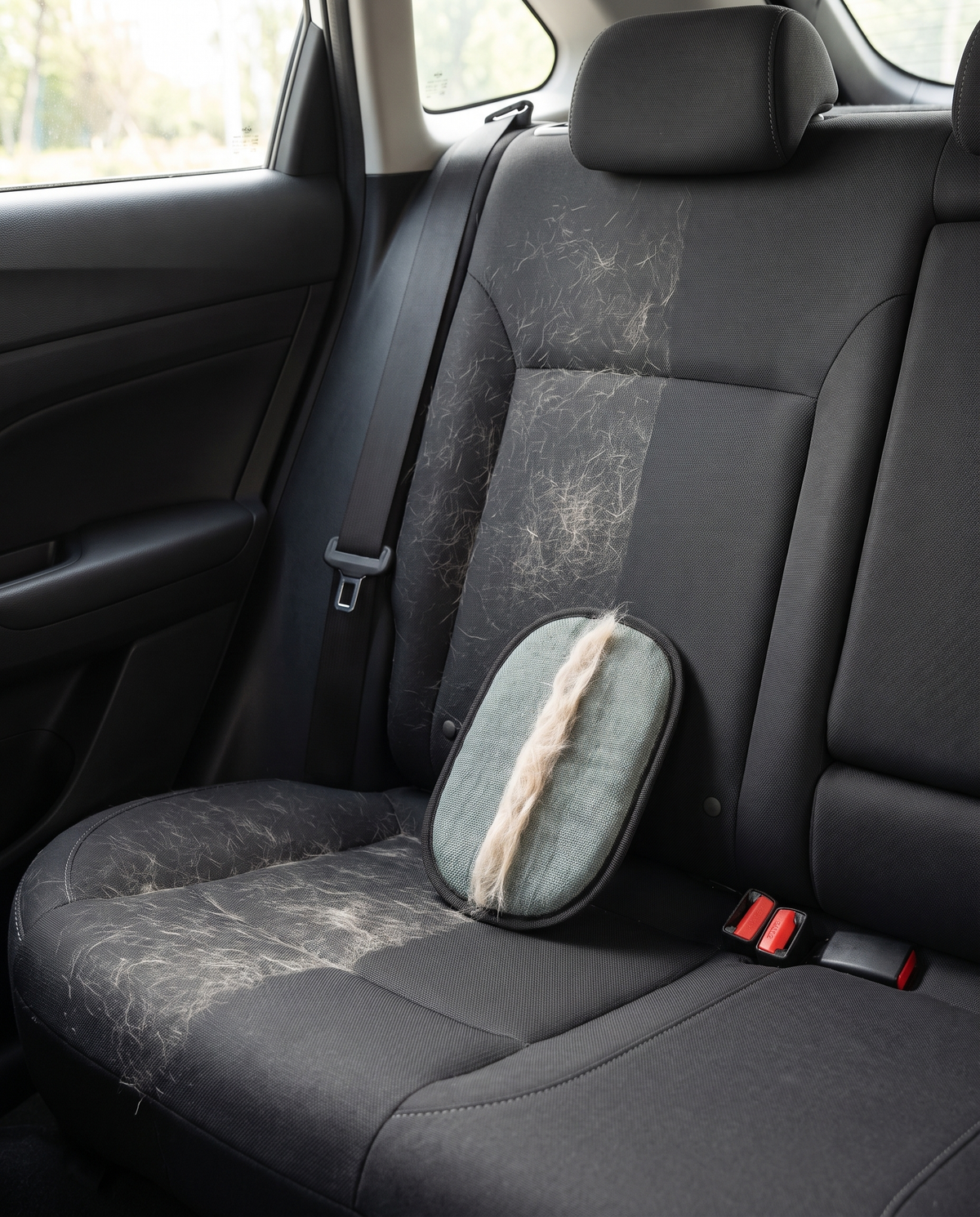 Gant Poilette sur une banquette de voiture